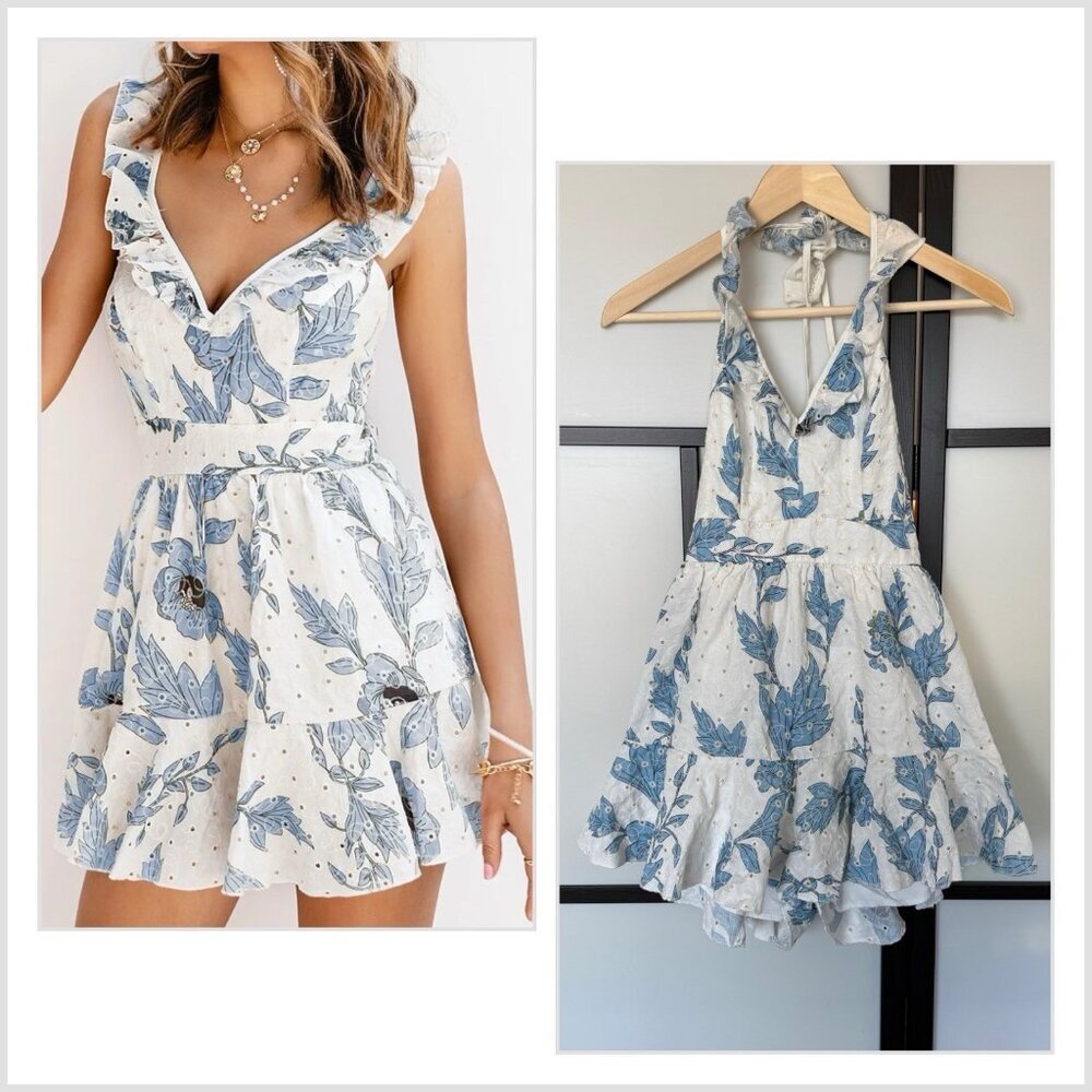 Simplee White Floral Short Romper Size‎ S Summer Festival Boho Western Beachy